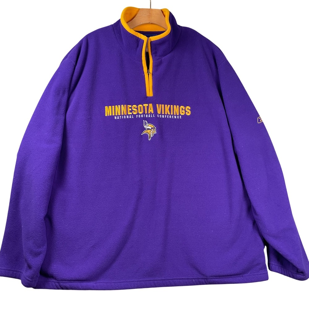 Reebok Minnesota Vikings NFL Fleece Quarter Zip Pullover‎ Mens XL Purple Yellow